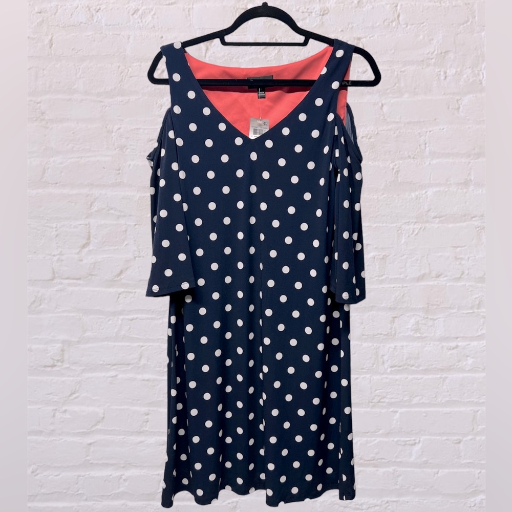 NWT Connected Women's Cold-Shoulder Polka Dot Shift Dress navy blue sz 6
